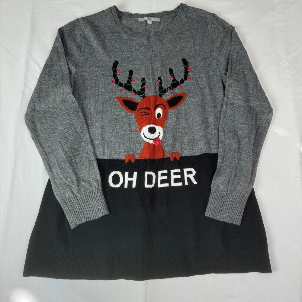 Heart N Crush Women's Reindeer Christmas Sweater Size Medium Tacky Holiday